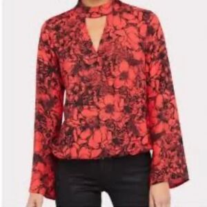 Evereve Allison Cutout Blouse Top Women's S Red Floral Dark Romance Whimsigoth